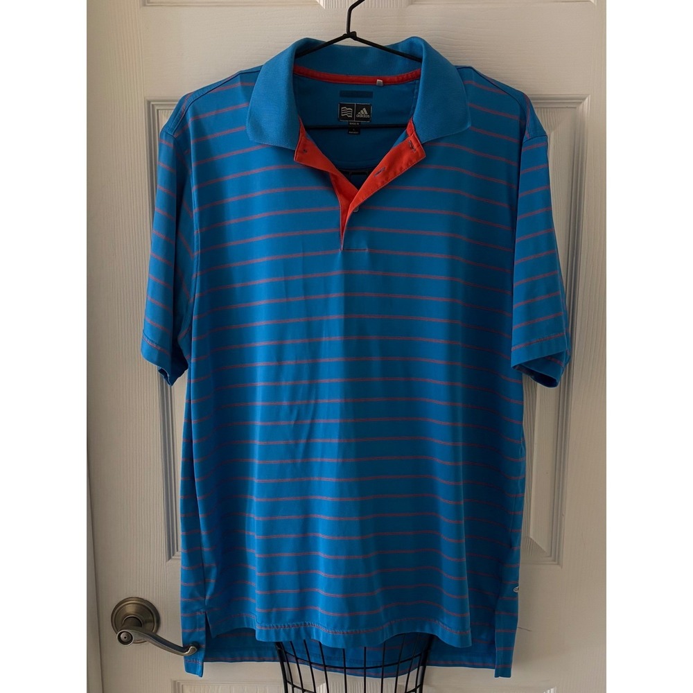Adidas Golf Men's Large Blue Red Striped Performance Polo Shirt